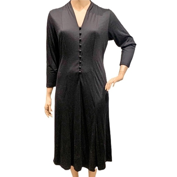 Daphne Grey Witchy Midi Dress Size A8 (14/16?) Black Button Front Goth Halloween - Picture 3 of 12